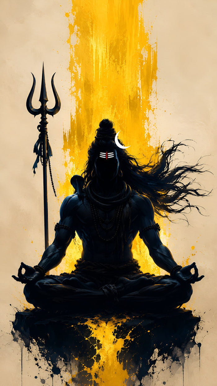 Shiva Meditating Silhouette in Gold Metal Poster