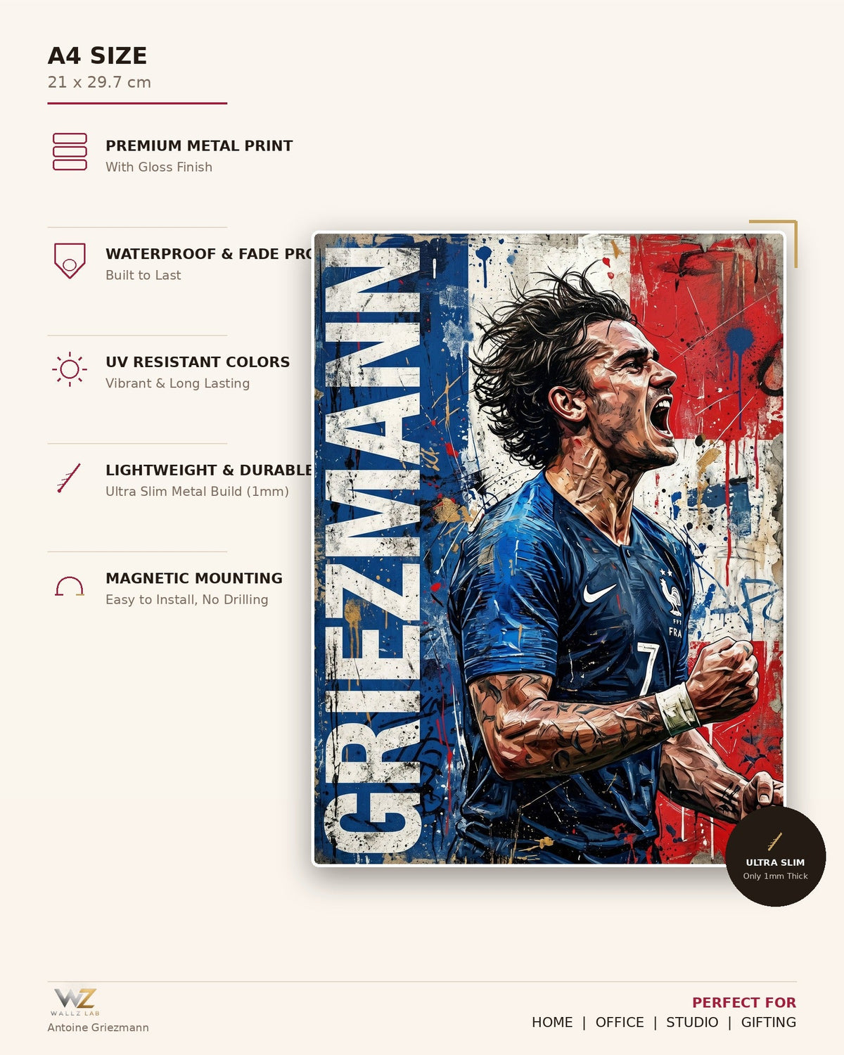 Antoine Griezmann Metal Poster - size and features