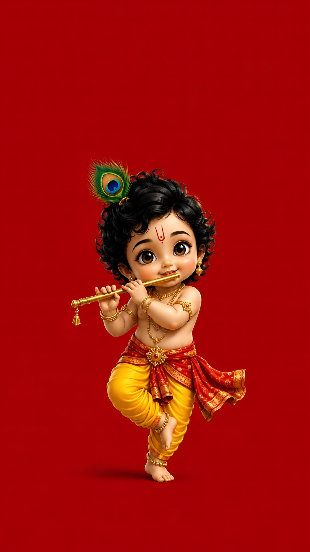 Baby Krishna Dancing with Flute Metal Poster