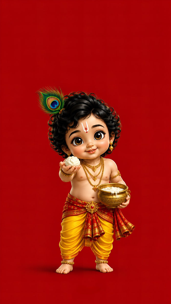 Baby Krishna with Makhan Metal Poster