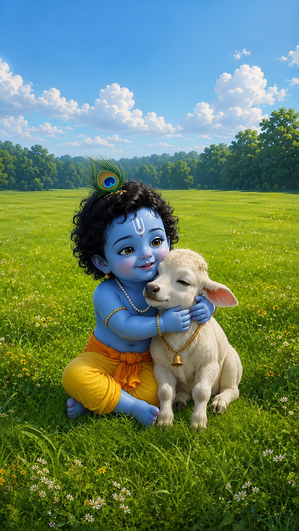 Baby Krishna with Calf Metal Poster