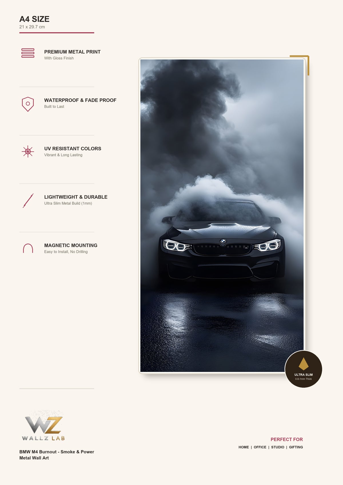 BMW M4 Burnout - Smoke & Power Metal Wall Art