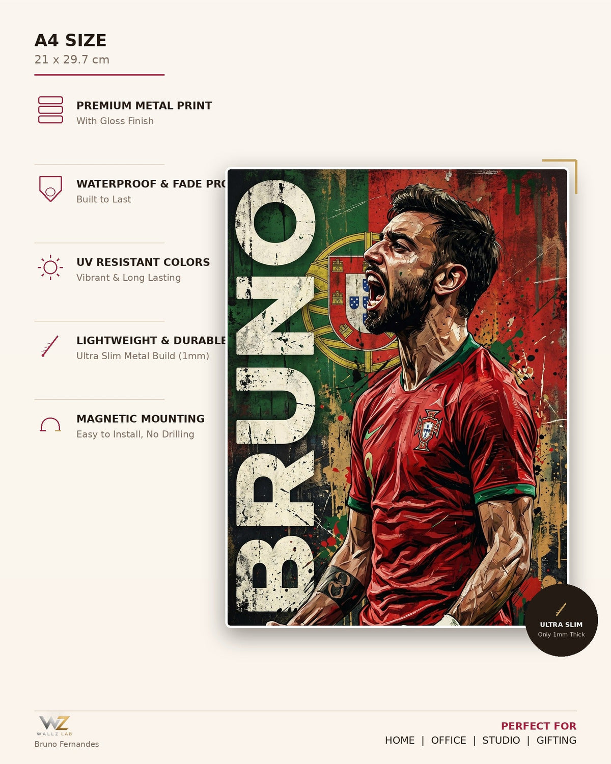 Bruno Fernandes Metal Poster - size and features