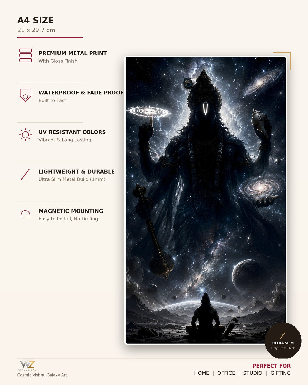 Cosmic Vishnu Galaxy Art Metal Poster - size and features
