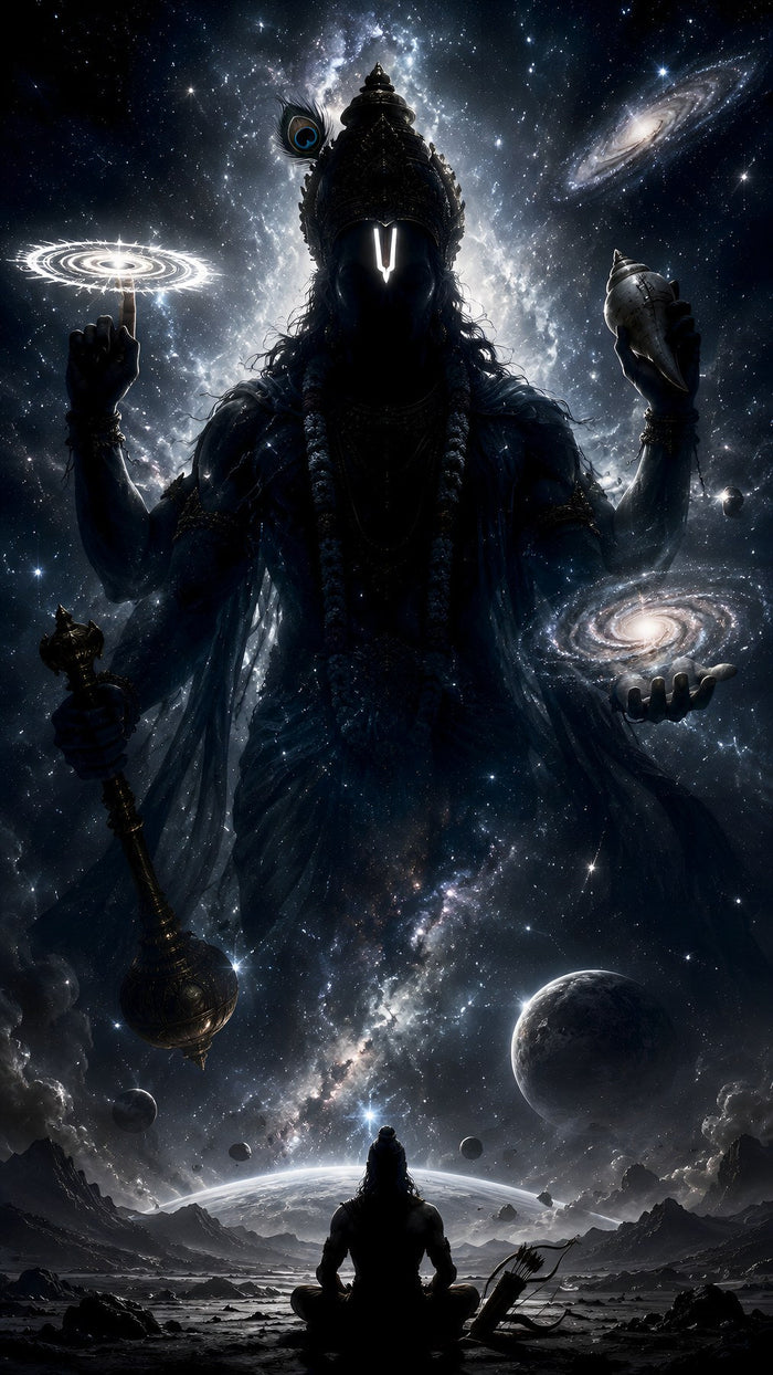 Cosmic Krishna Galaxy Art Mahabharat Metal Poster - Vishvarupa form