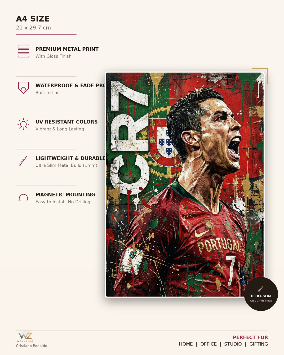 Cristiano Ronaldo Metal Poster - size and features