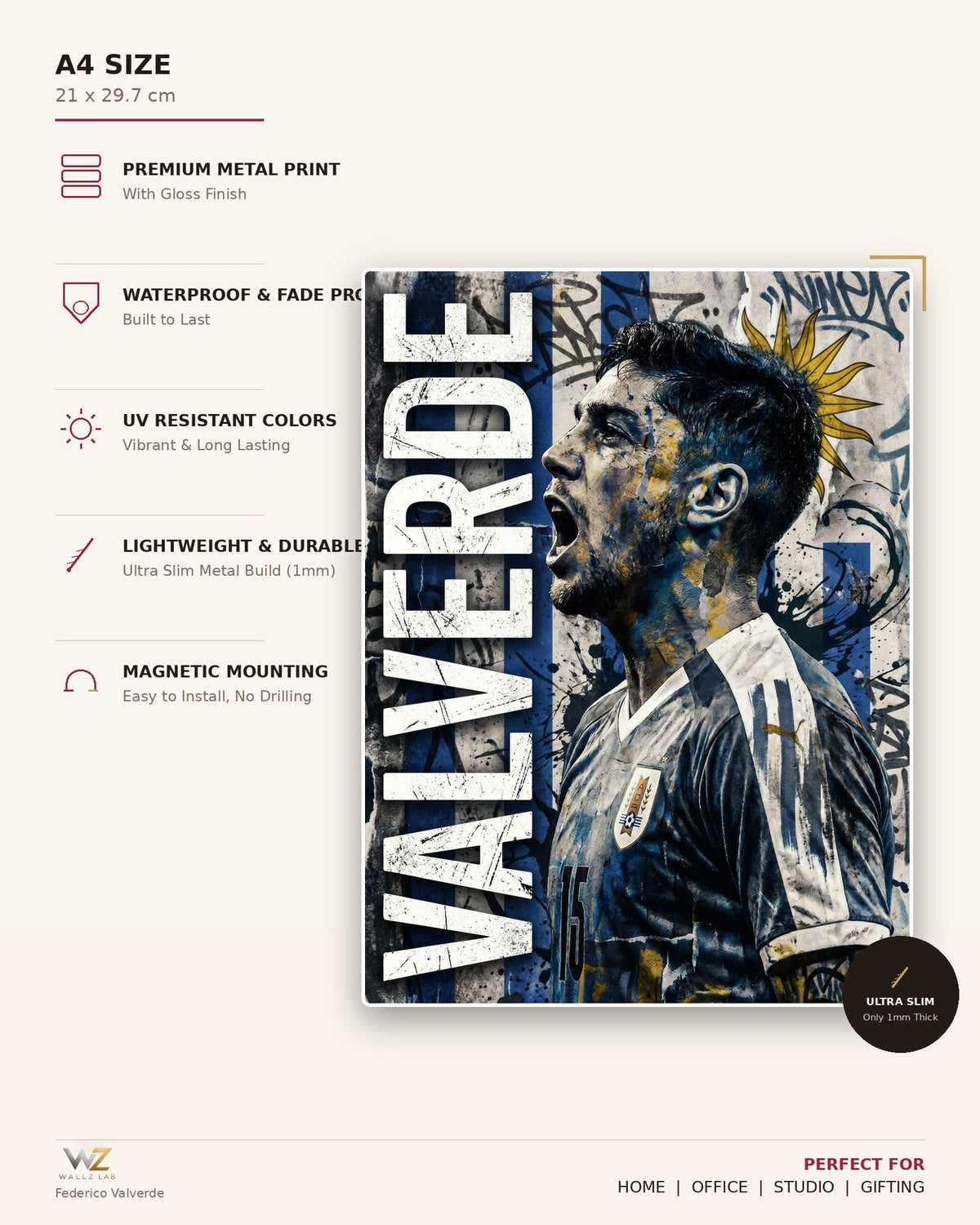Federico Valverde Metal Poster - size and features
