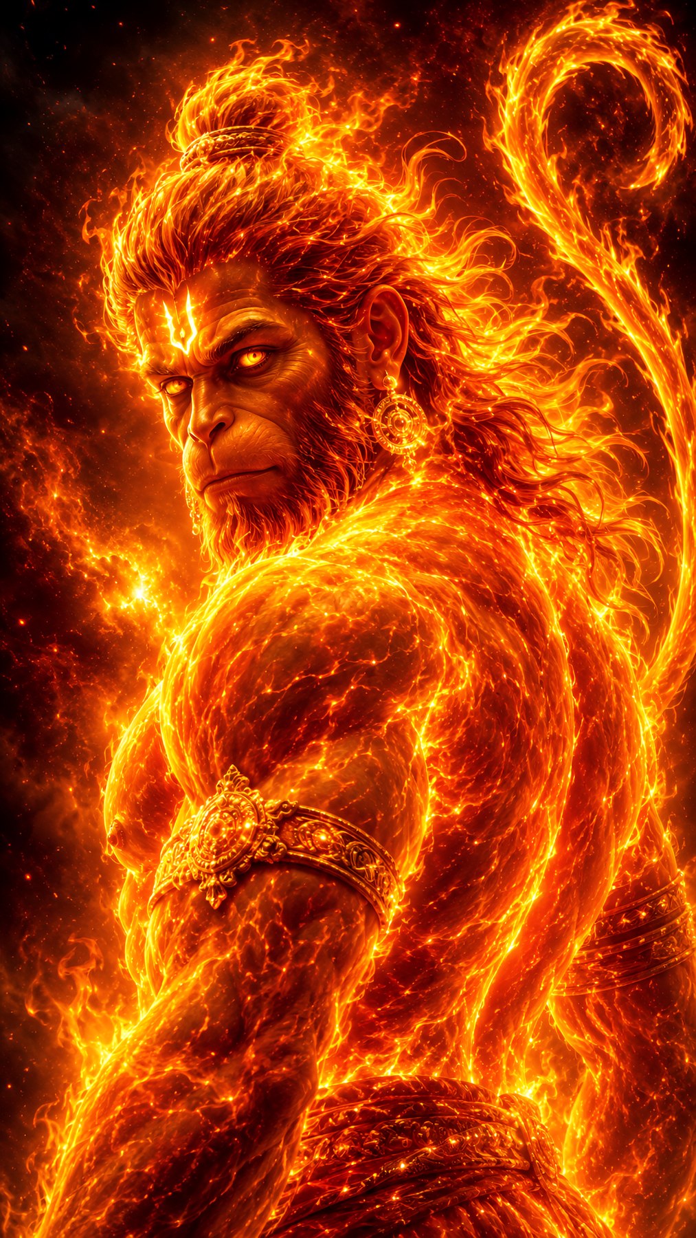 Hanuman Flames Fierce Portrait Metal Poster