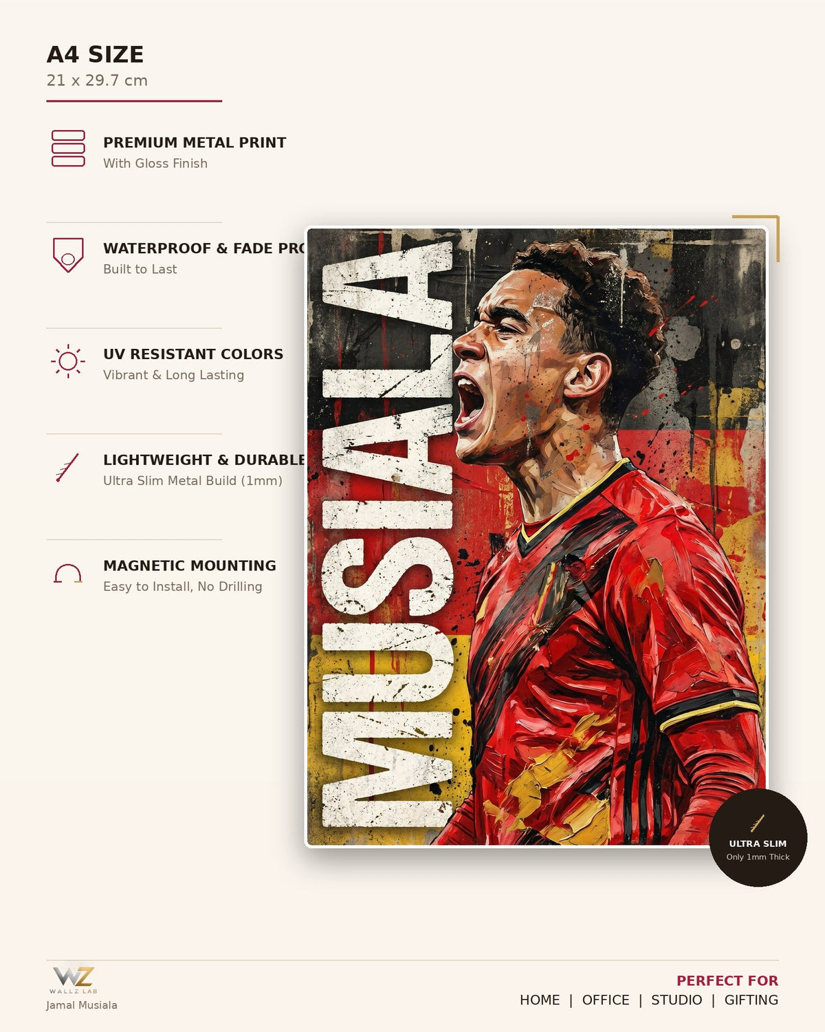 Jamal Musiala Metal Poster - size and features