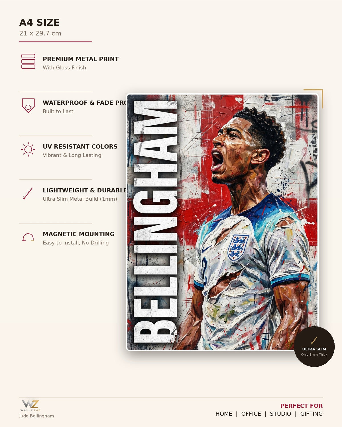 Jude Bellingham Metal Poster - size and features