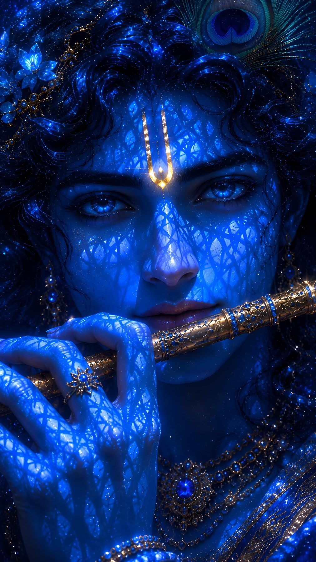 Krishna Closeup with Peacock Feather Metal Poster