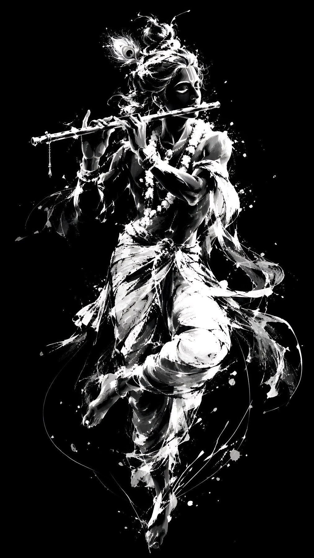 Krishna Flute Ink Splash Art Metal Poster