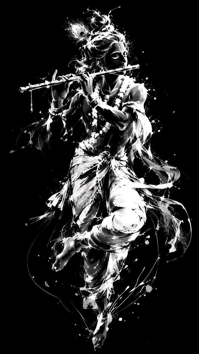 Krishna Flute Ink Splash Art Metal Poster