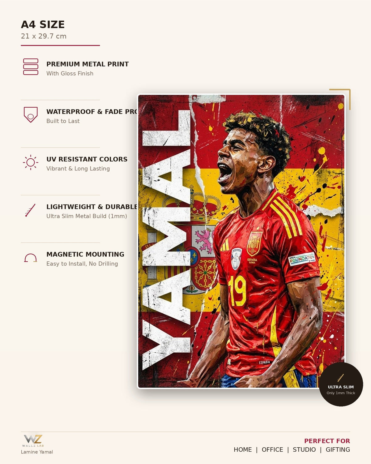 Lamine Yamal Metal Poster - size and features