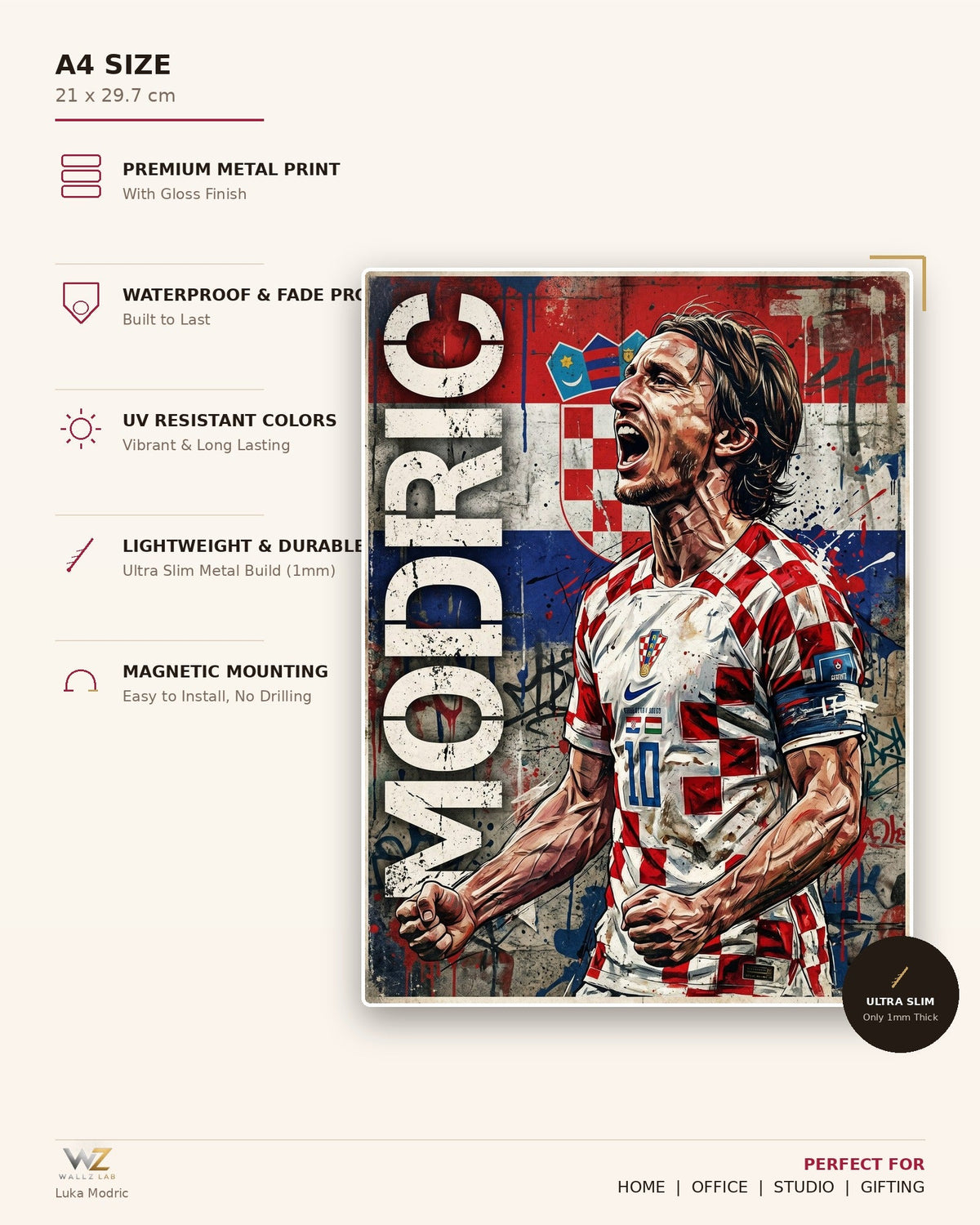 Luka Modrić Metal Poster - size and features
