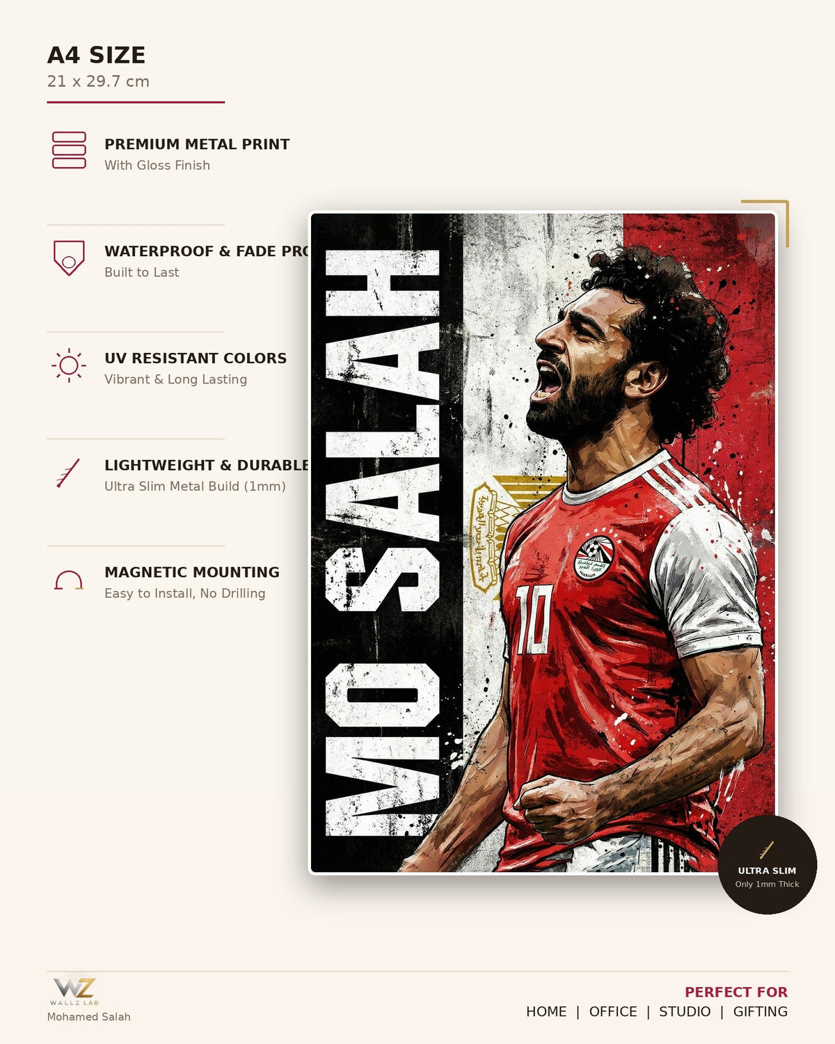 Mohamed Salah Metal Poster - size and features