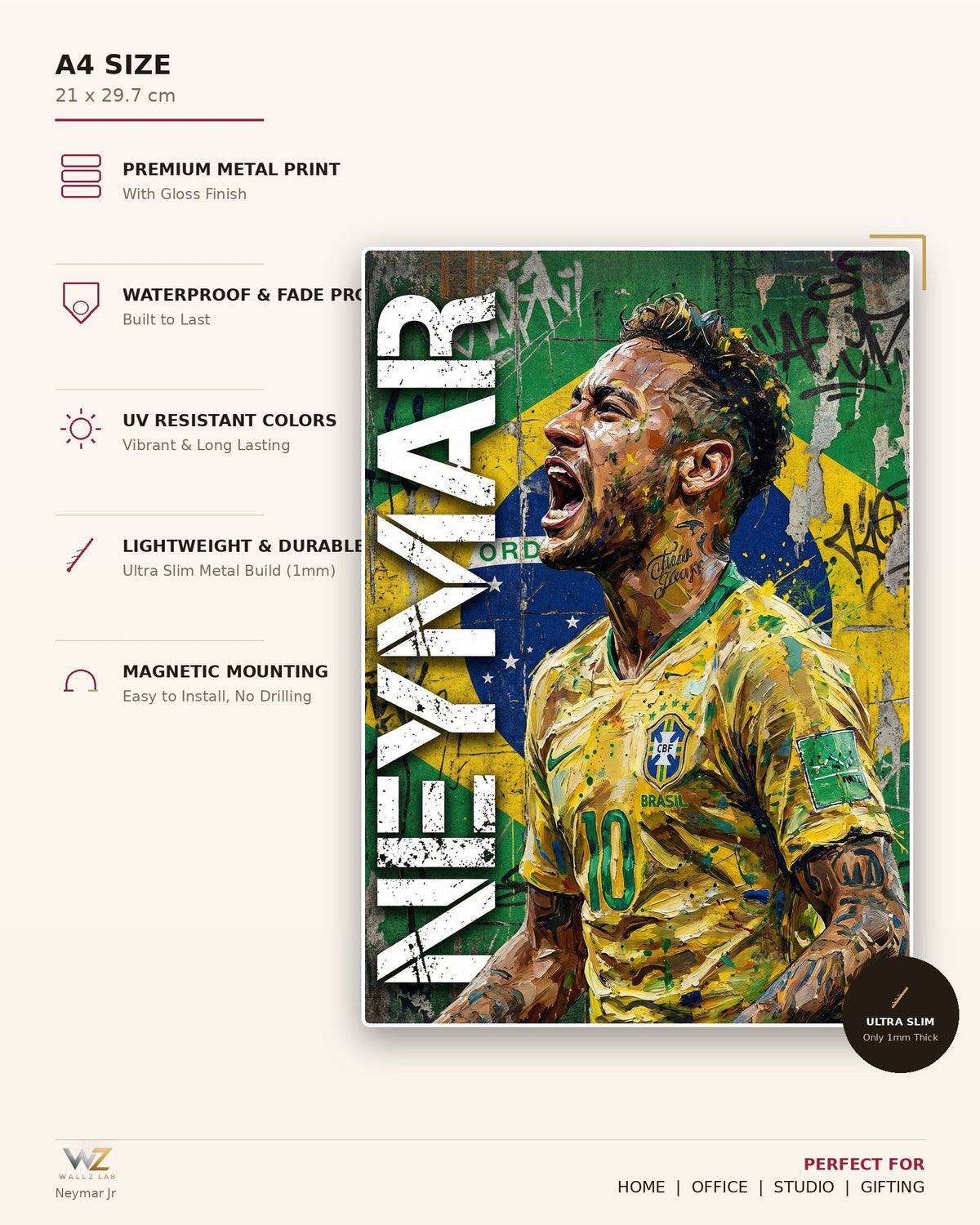 Neymar Jr Metal Poster - size and features