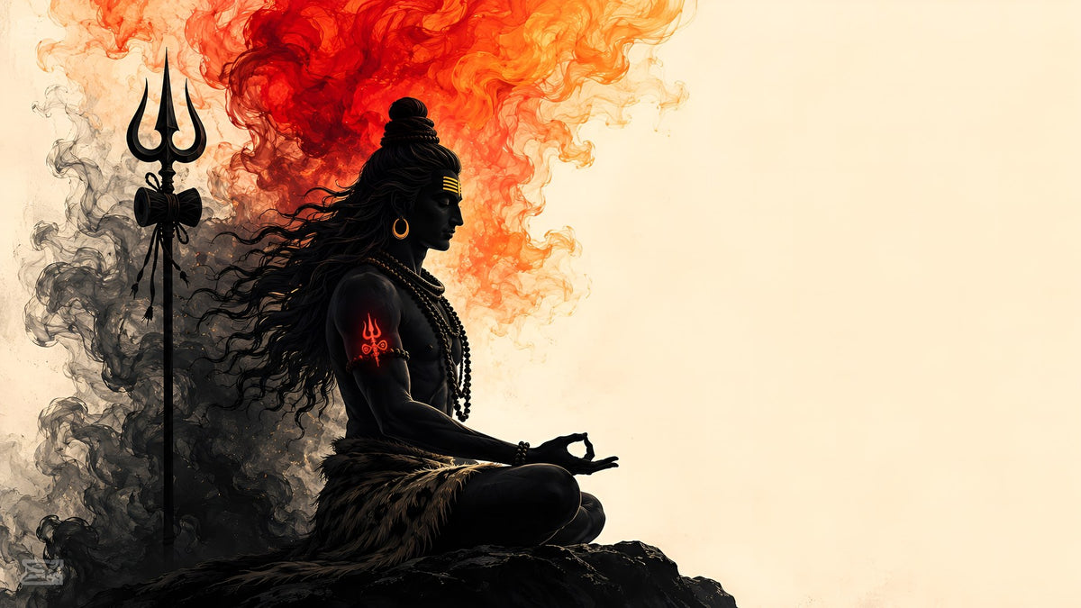 Shiva Meditating with Trishul Metal Poster