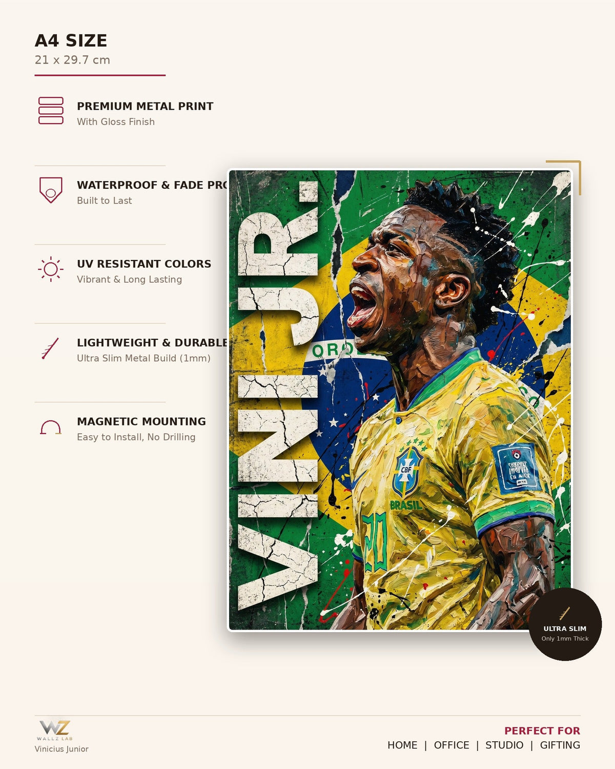 Vinícius Júnior Metal Poster - size and features